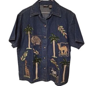 PTNY Vintage Women's Embroidered Denim Shirt - Blue Sz M